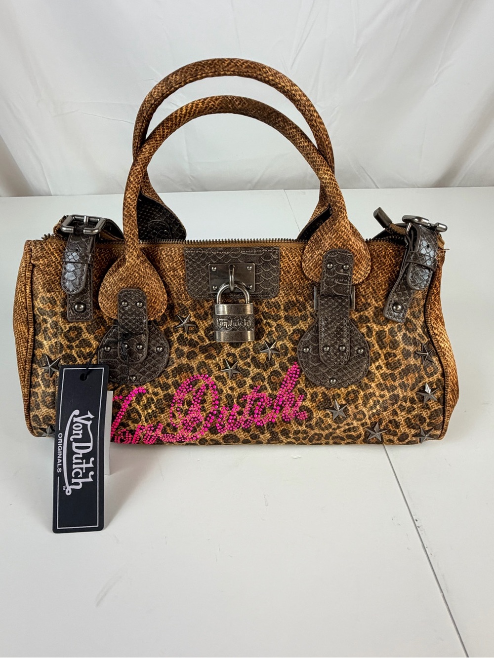 Von Dutch Bree Leopard Print Top-Handle Bag Y2K NWT